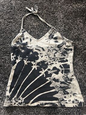 Tie-Dye Halter Cami Top in Black and Cream